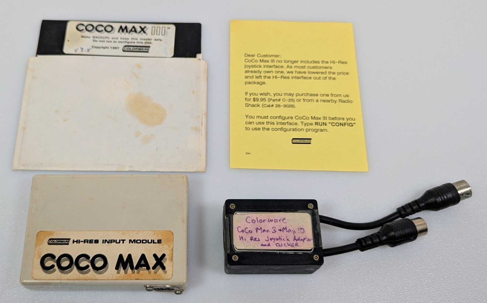 Tandy TRS-80 CoCo Color Computer Coco Max Hi-Res Input Module w/ Disk & Adapter