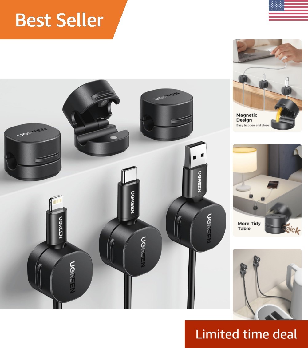 Strong Adhesive Magnetic Cable Organizer - 6 Useful Clips for Tangle-Free Living