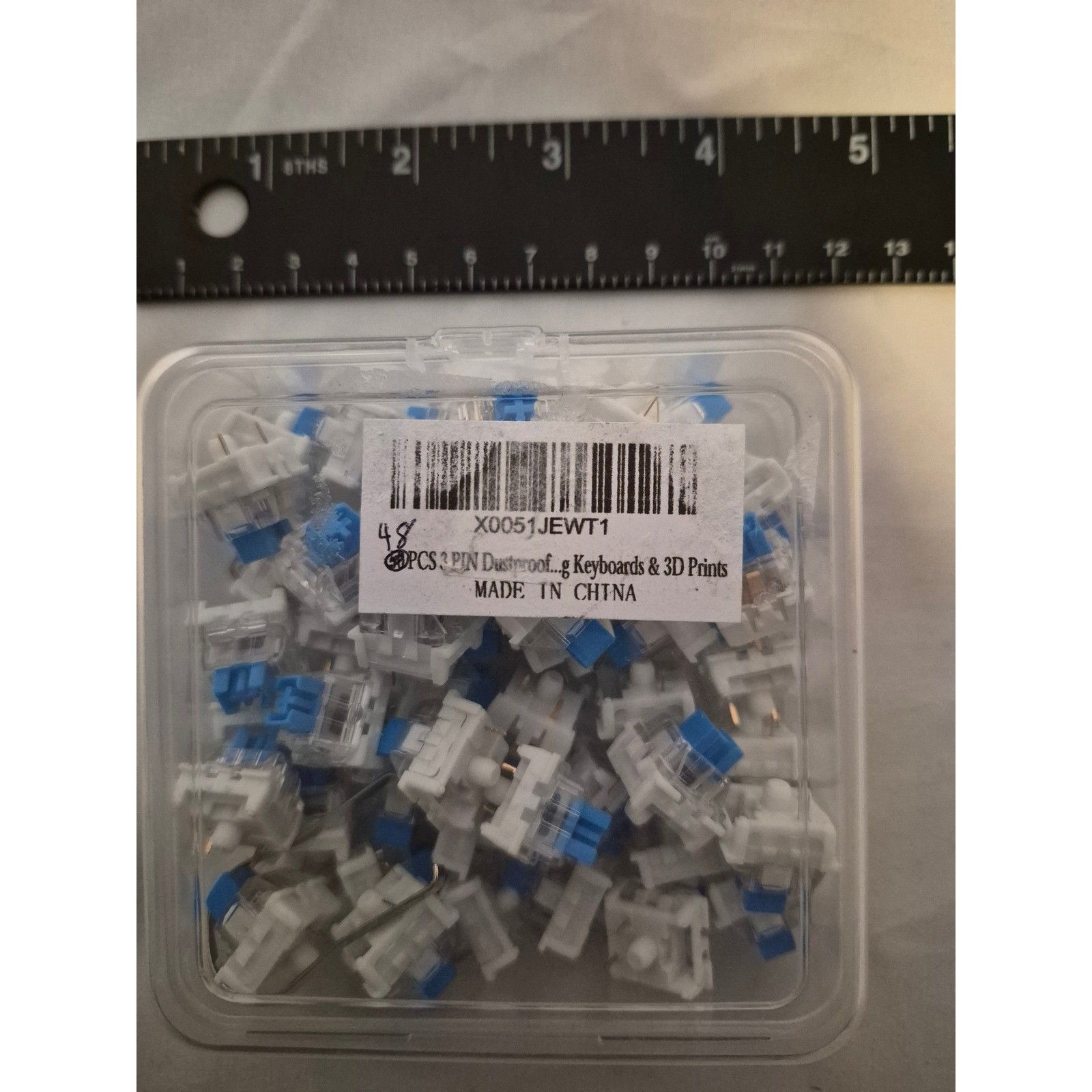48 Pcs 3 Pin Dustproof Blue Mechanical Keyboard Switches with Puller Tool