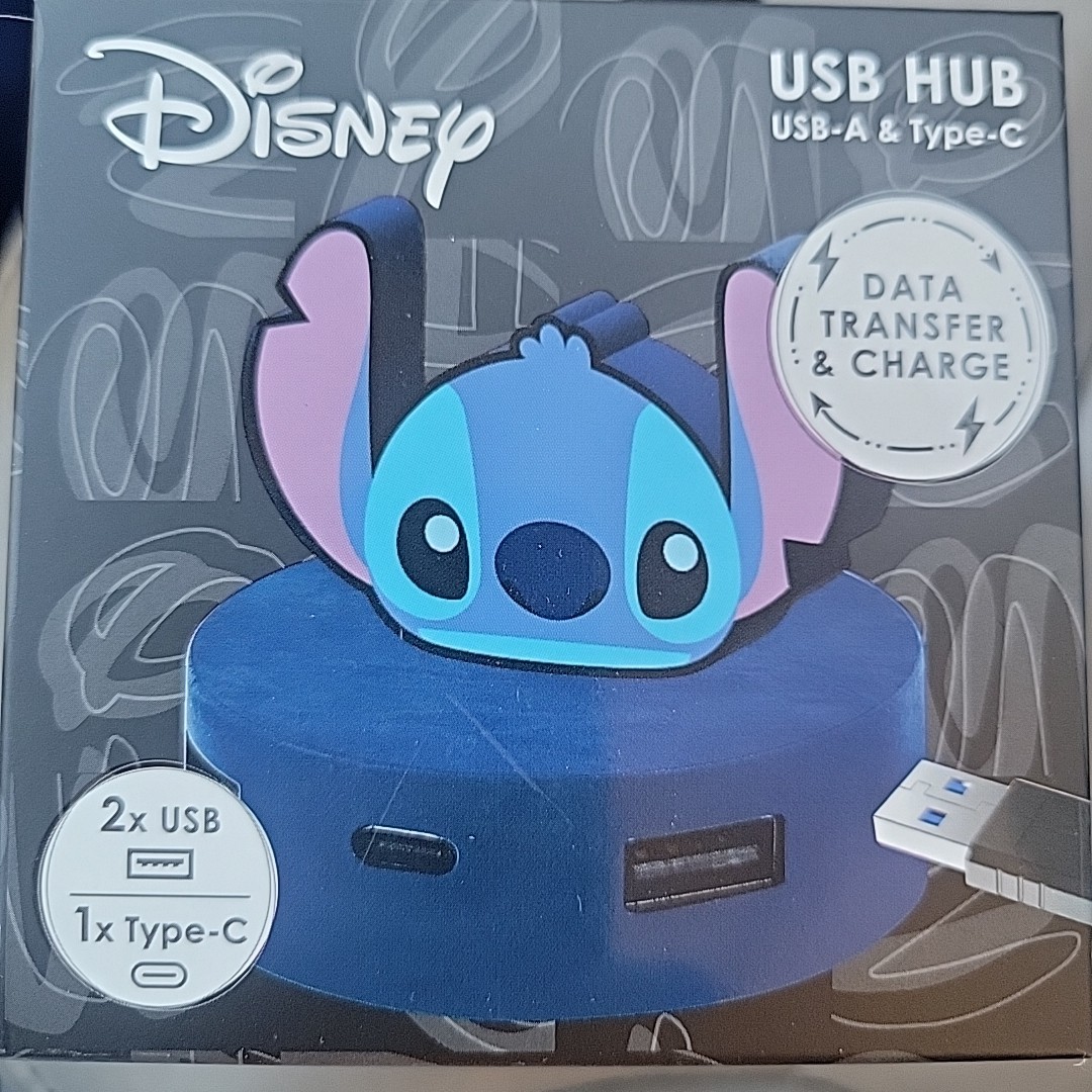 Disney Stitch 3 Port USB Hub - USB-A & Type-C -Data Transfer And Charge