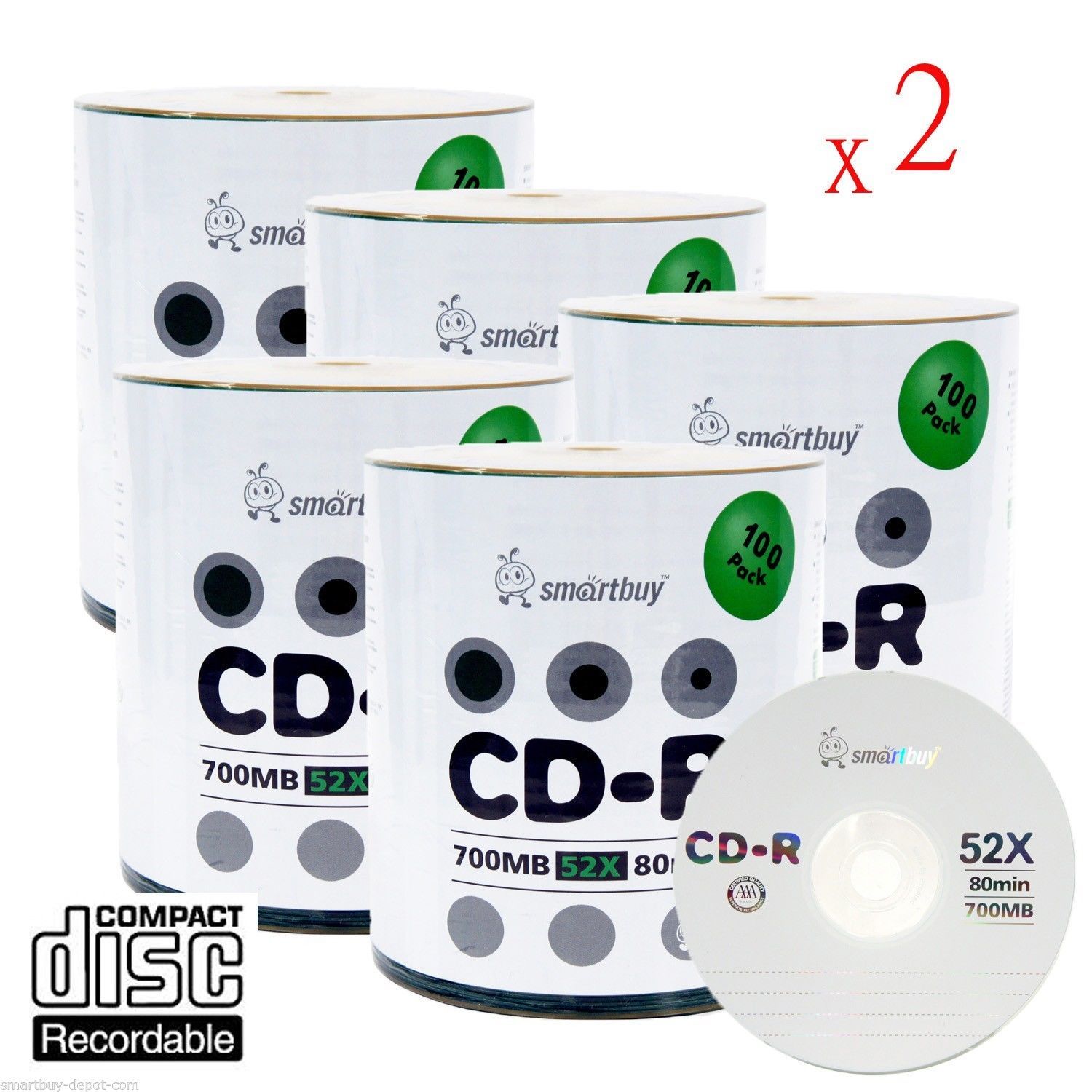 1000 Smartbuy Grade A+ CD-R 52X 700MB Logo Top Blank Media Data Record Disc
