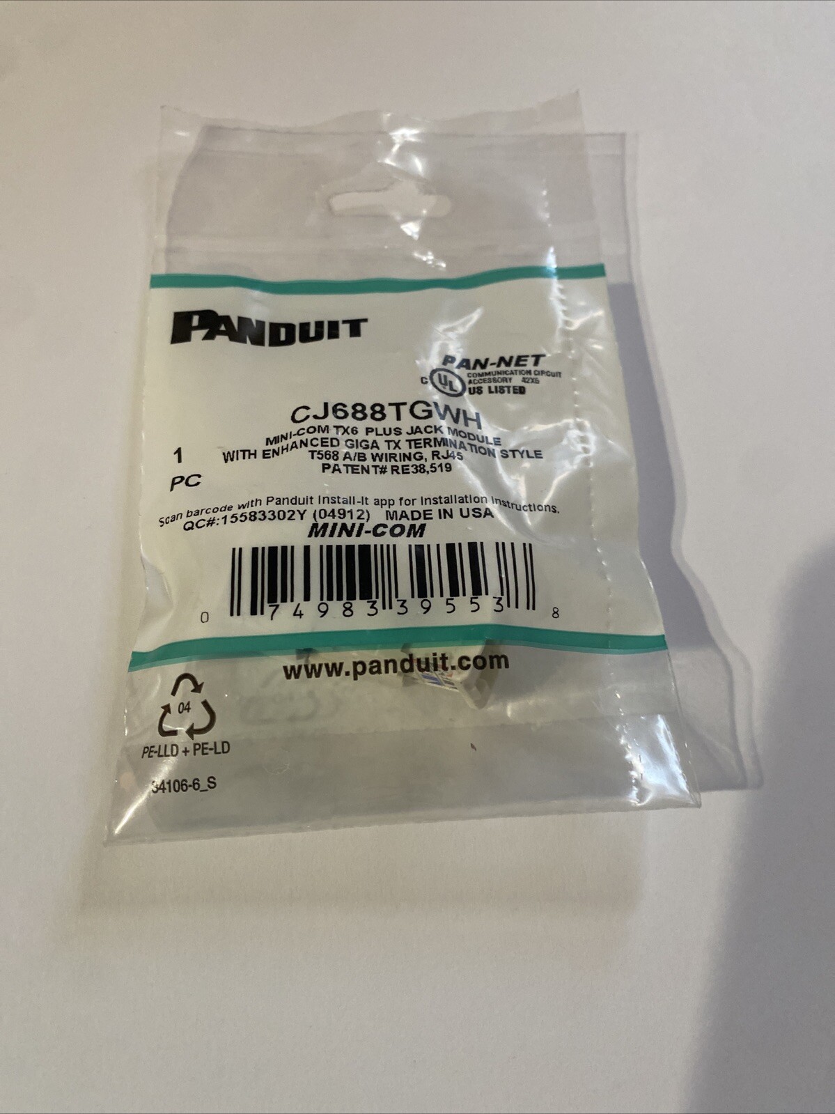 GENIUNE Panduit CJ688TGWH Cat6 Mini-Com Jack Module, White