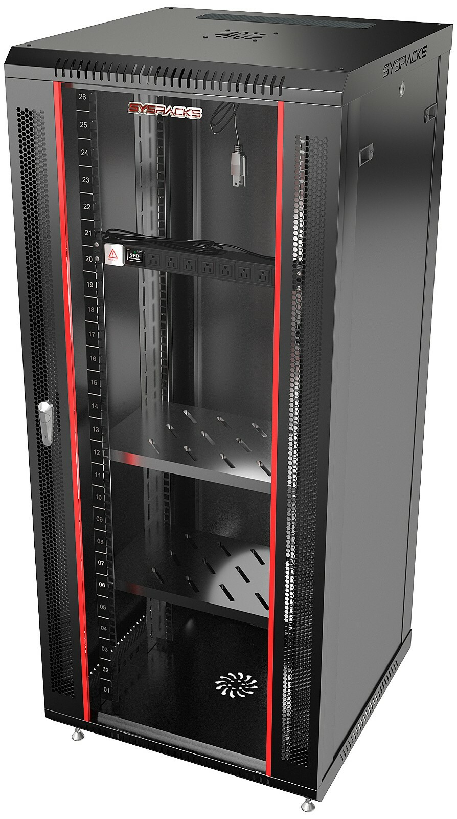 27U Server Rack Locking Network Cabinet Data Enclosure with PDU-Feet-Fan-Shelves