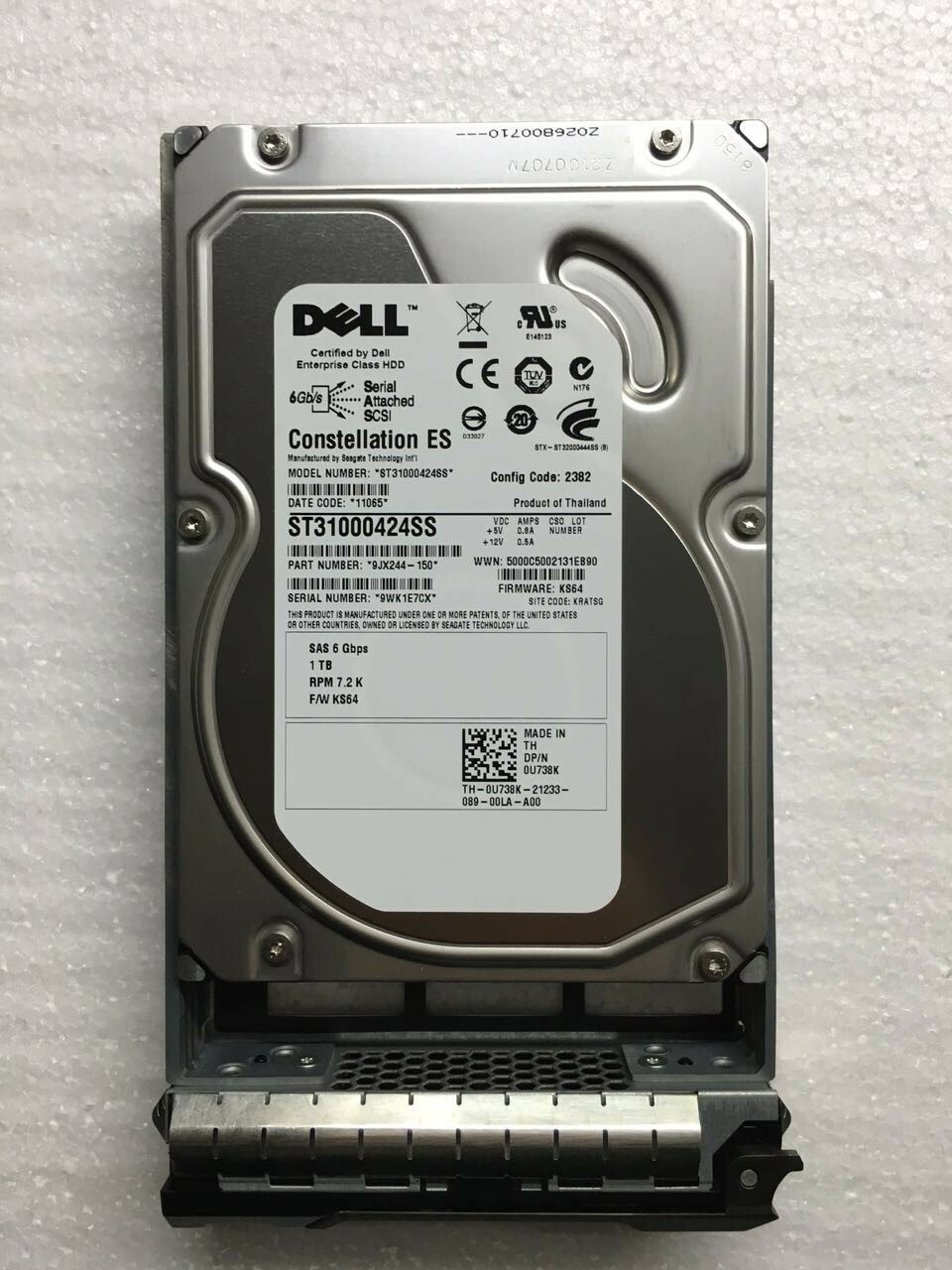 FOR DELL ST31000424SS U738K 0U738K 1TB 7200RPM 6Gbps 3.5" SAS HDD with Tray