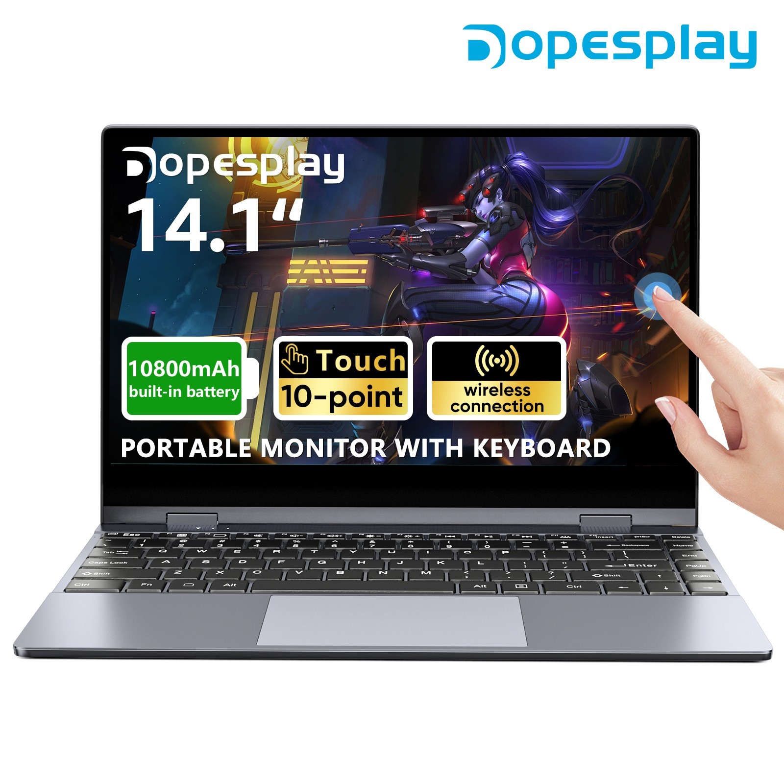 Used | 14.1" Portable Monitor with Keyboard Touch Screen 10800mAh Wireless GREY