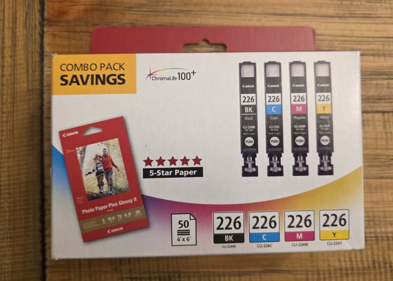 Canon 226 Black Cyan Magenta Yellow Ink Set CLI-226 4546B007 Sealed Retail Box