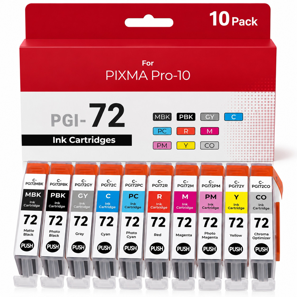 PGI-72 Ink Cartridges 10PK Ink Compatible for Pixma Pro-10 Printer