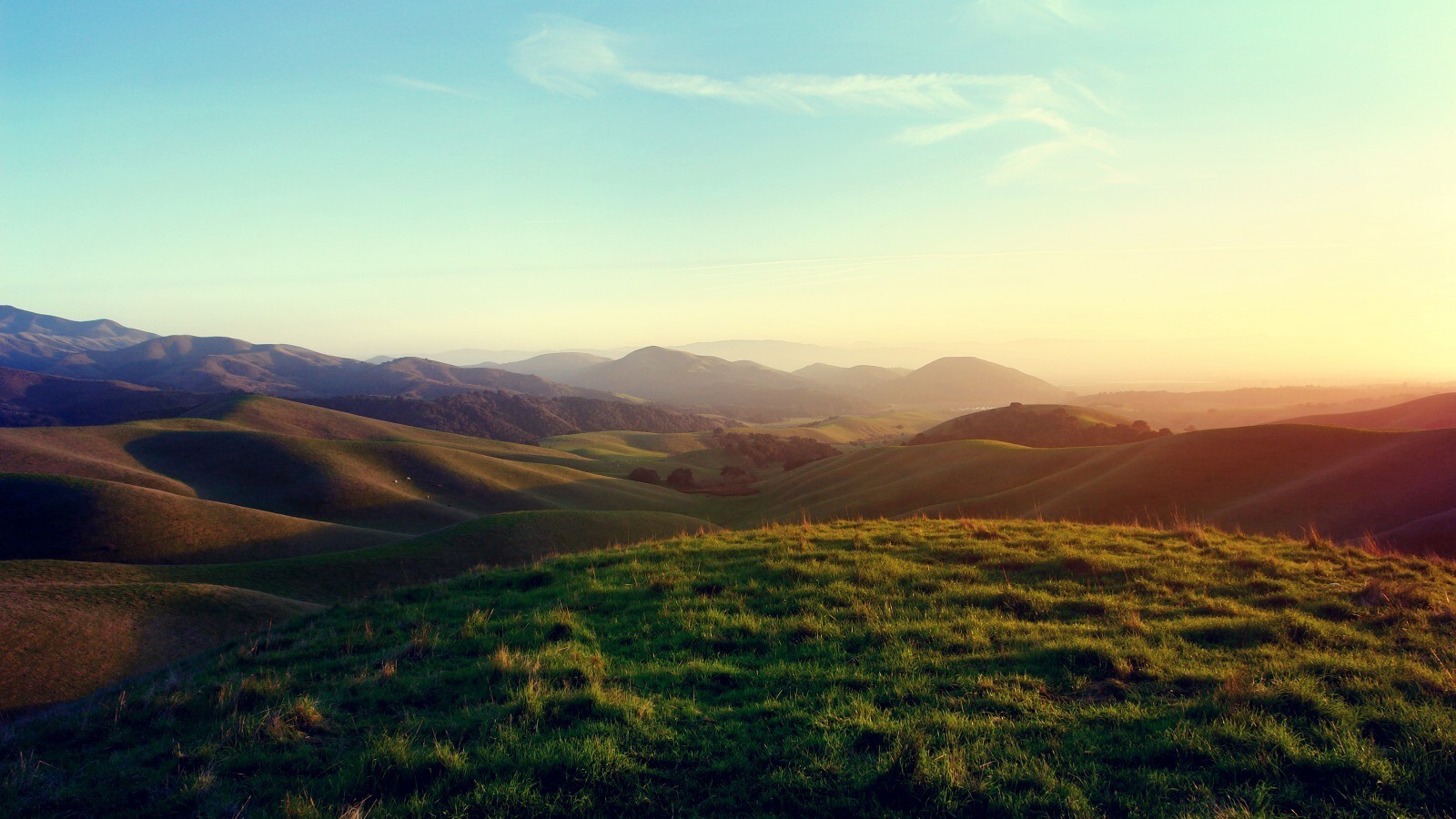 Landscape grass green mountains nature sunset bokeh Custom Gaming Mat Desk