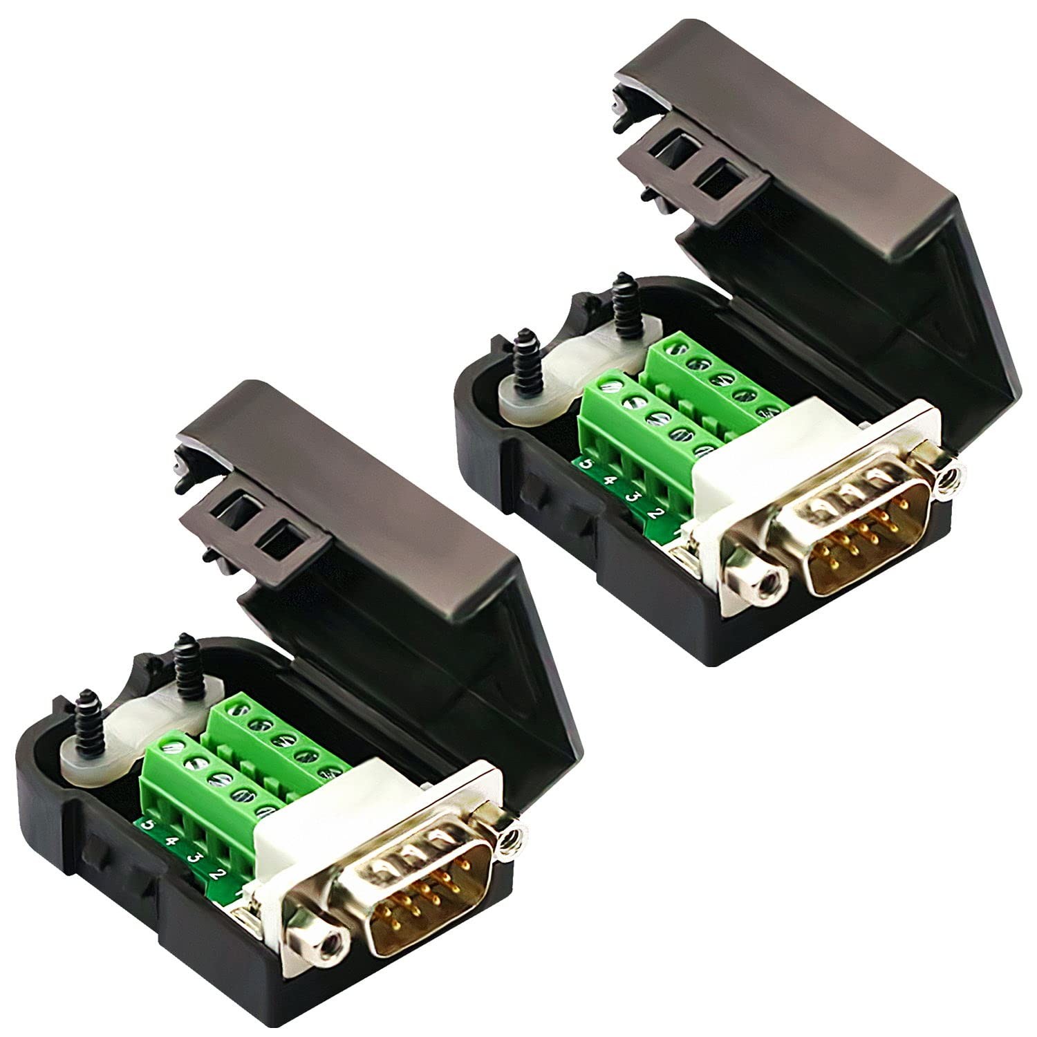 2 PCS DB9 Solderless Male Breakout Connector 9Pin Port Terminal With Nut