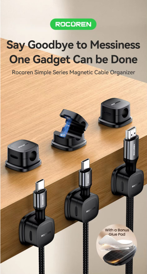 6Pcs Magnetic Cable Organizer Clips Desk Wire Management Keeper Holder USB Cord