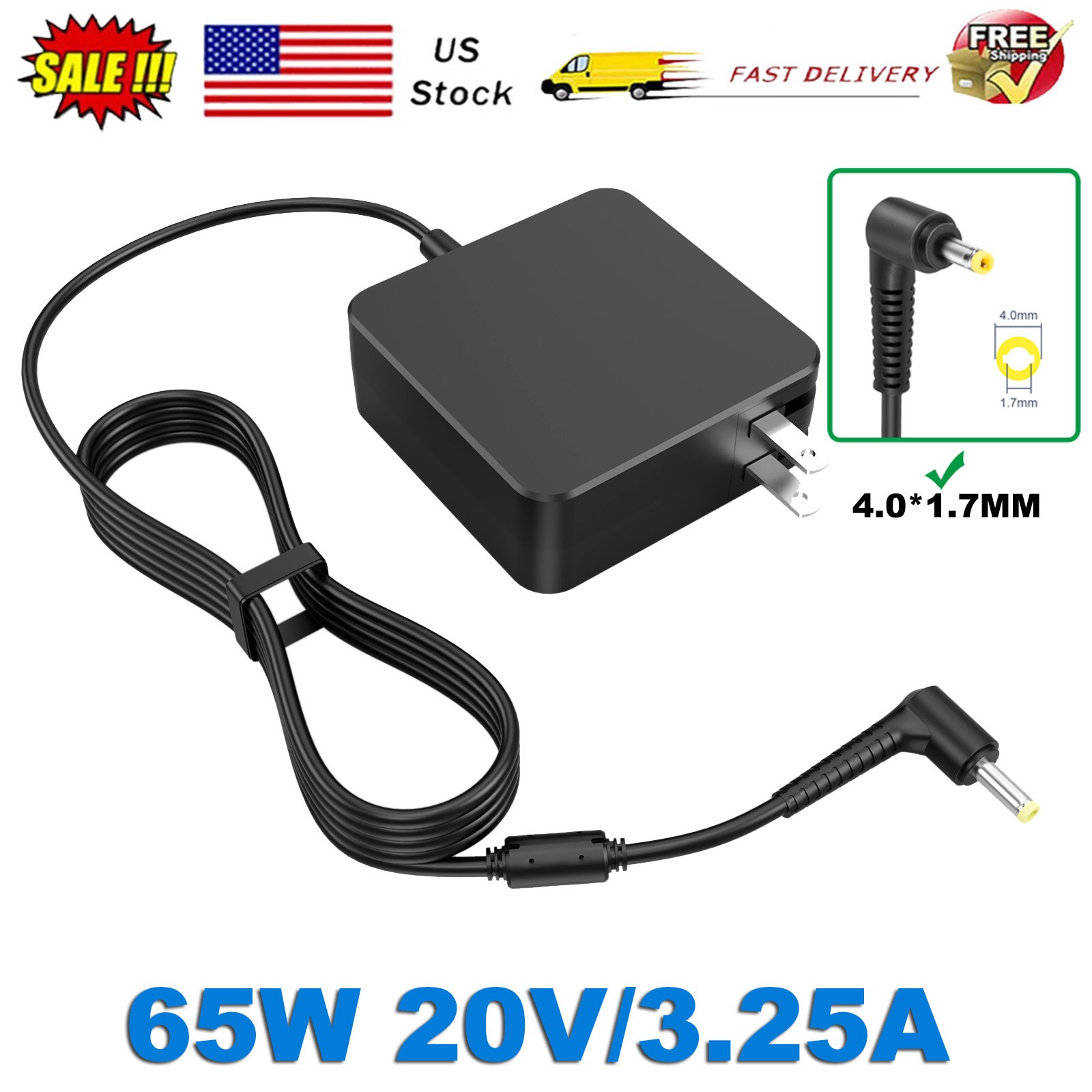 65W Laptop Charger Adapter Power Supply for Lenovo IdeaPad 3 S340 S145 330 320
