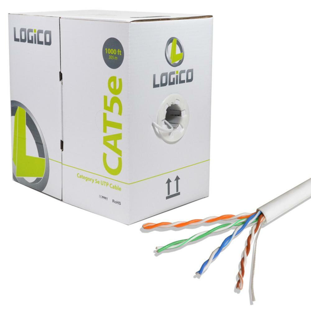 CAT5E UTP 1000ft RJ45 CCA 24 AWG Solid Bulk Ethernet LAN Network Cable - White