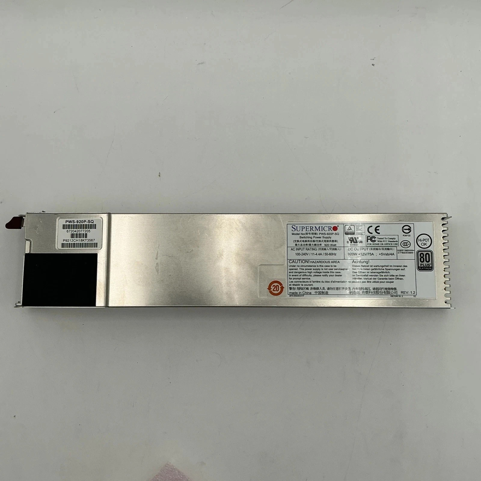 Supermicro PWS-920P-SQ 920W 80 Plus Platinum Hot-Swap Switching PSU Power Supply