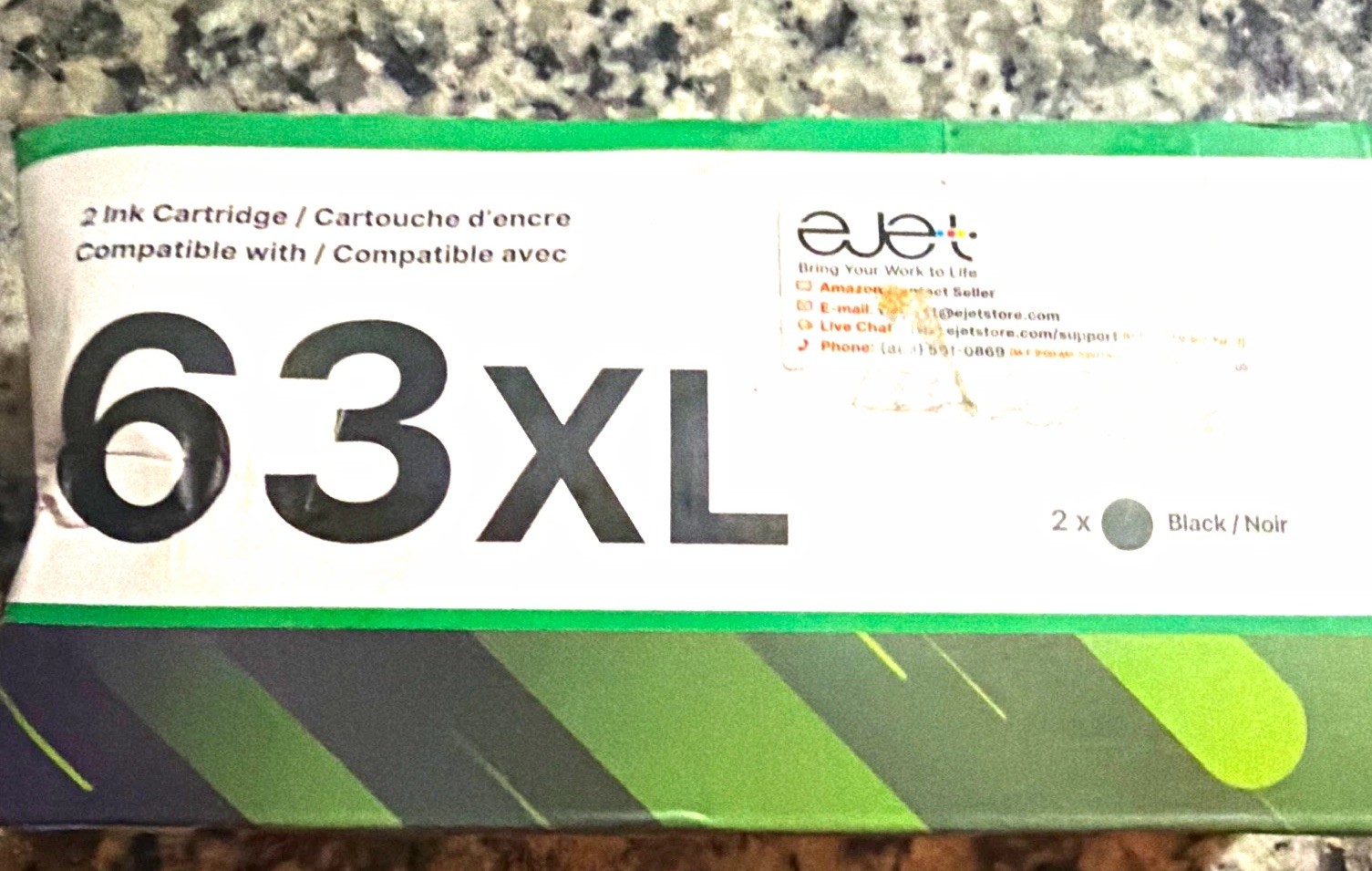 ejet 63XL Black Inkjet Compatible Ink Cartridge 2 Pack for HP 63XL