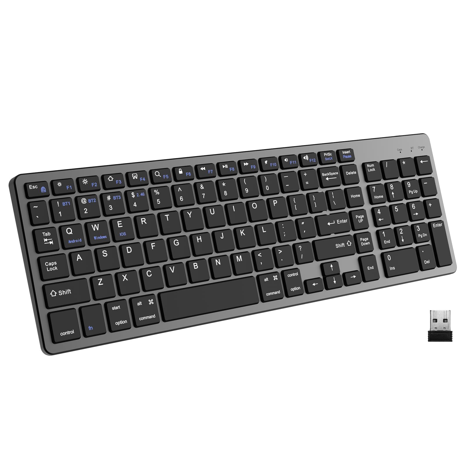 Ultra Slim Wireless Bluetooth Keyboard Rechargeable 2.4G+BT Quiet Typing Mac