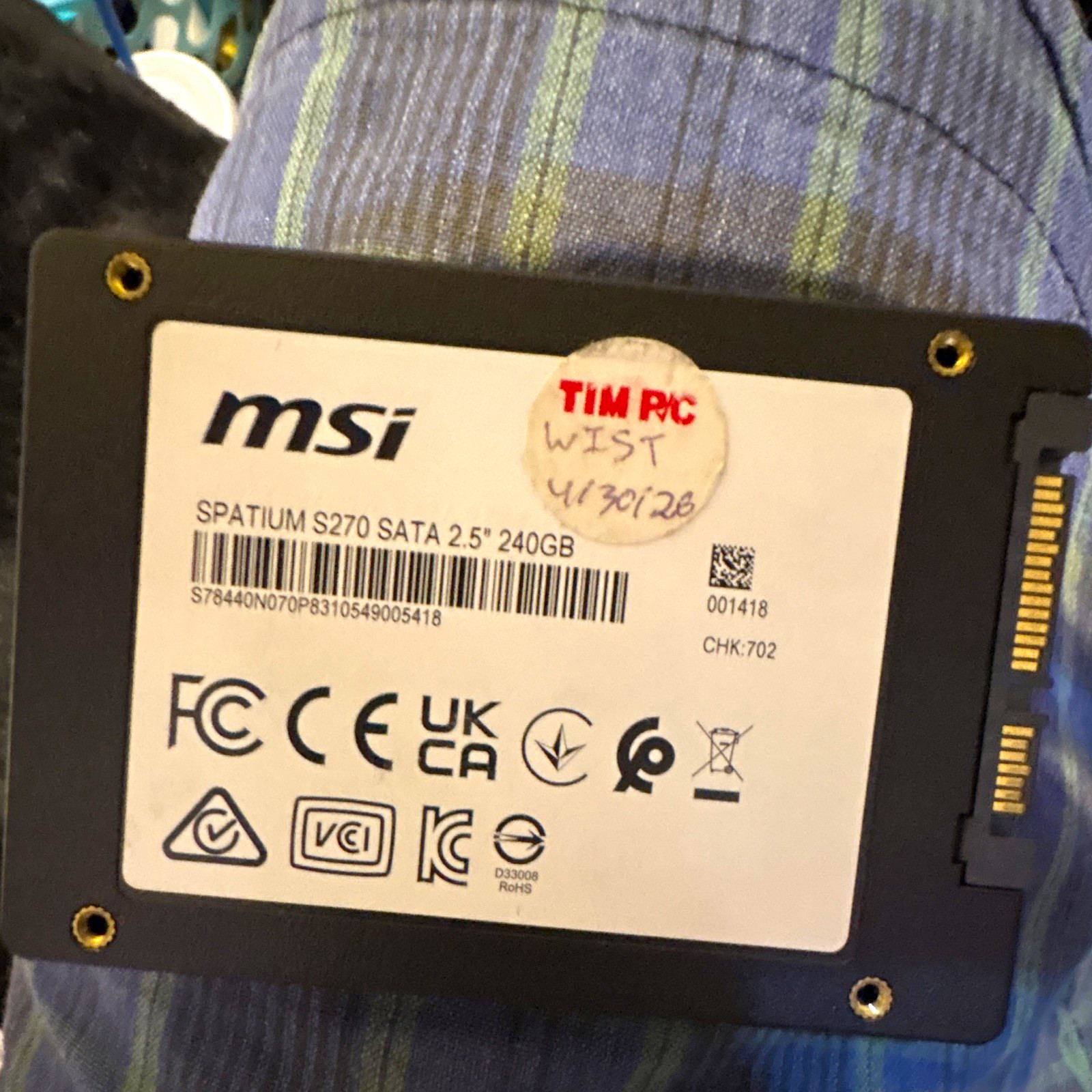 MSI SPATIUM S270 240GB SATA 2.5" Internal SSD Solid State Drive Black