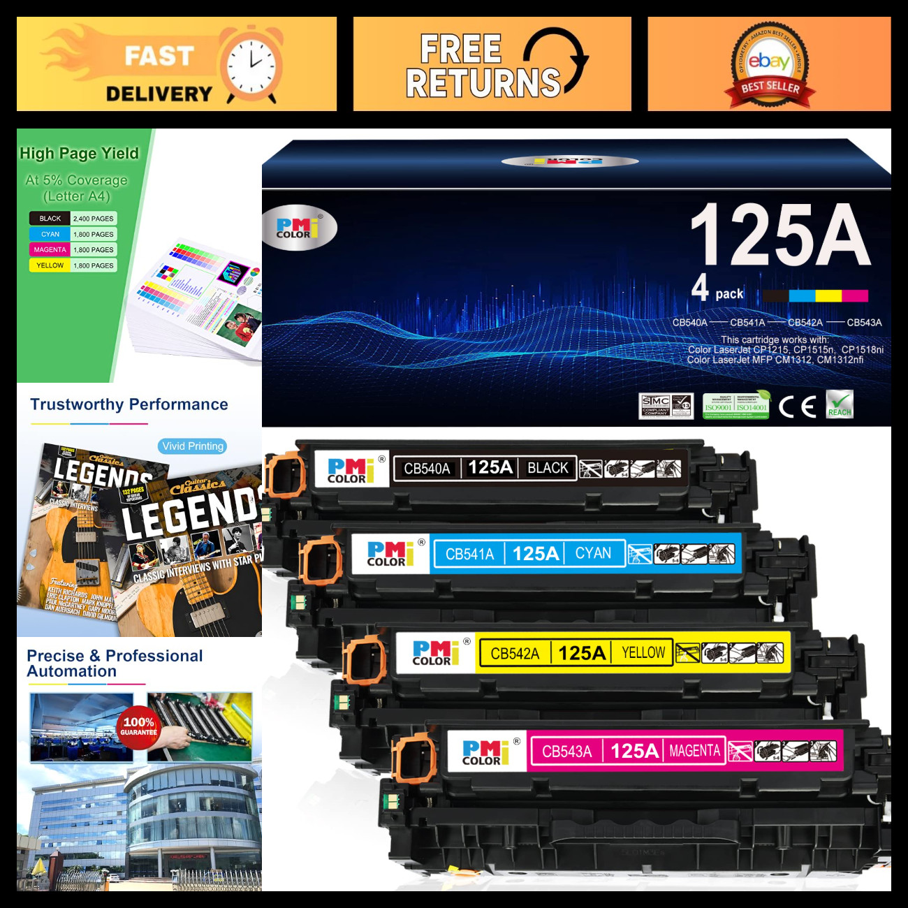 125A Toner Cartridges 4-Pack Compatible for CP1215 CM1312 CP1515n - High Yield