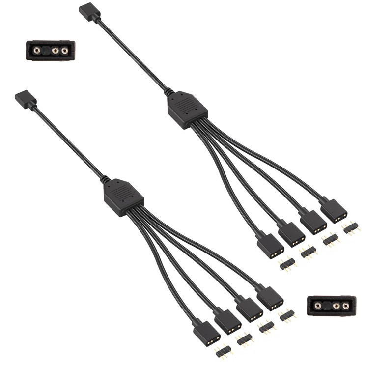 TNJPSEK 2 Pack 3Pin 5V ARGB Extension Cable Set with 8 Male Pins, 1-to-4 Address