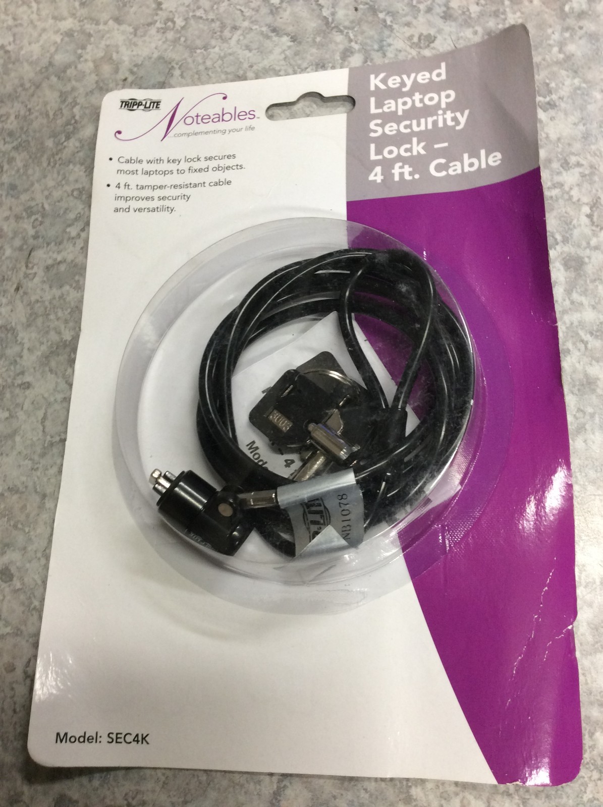 Tripp-Lite SEC4K | Security Lock for Laptops and Peripherals, Keyed, 4 ft.