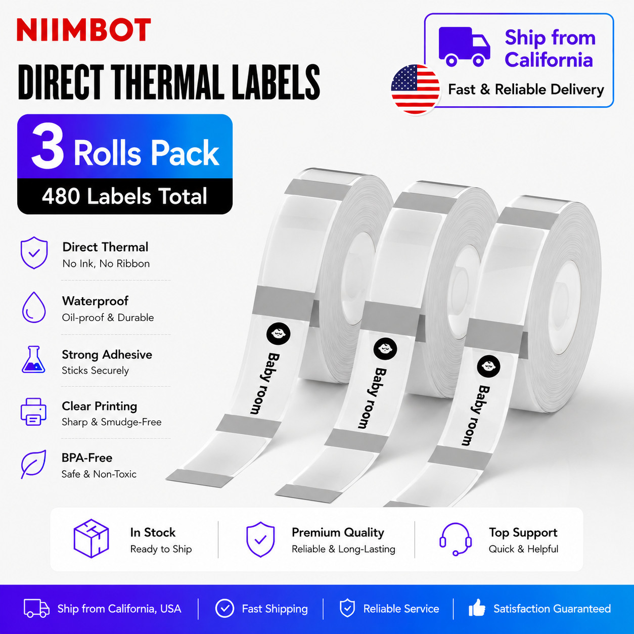 3PK NIIMBOT Thermal Label Maker Clear Tape 14x40mm (0.55"x1.57") D11 D110 D101
