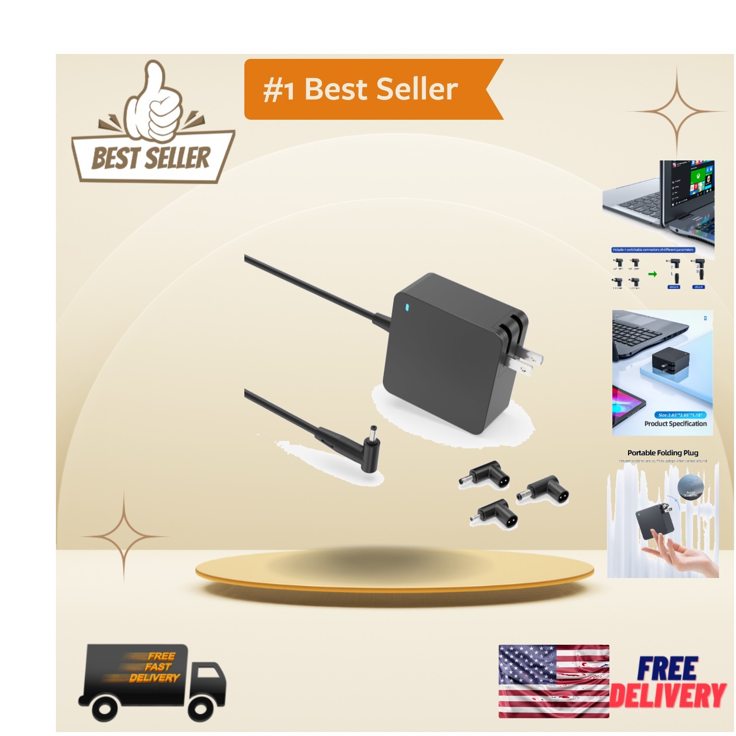 Versatile 65W Charger for Asus with Detachable Connectors - Reliable & Portable