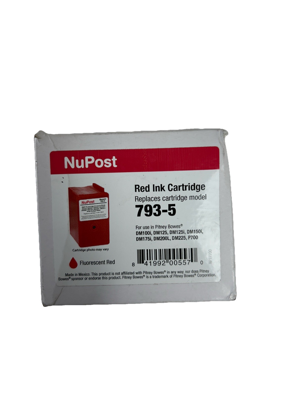 NuPost Fluorescent Red Ink Cartridge 793-5 For Pitney Bowes Postage Machine -NEW