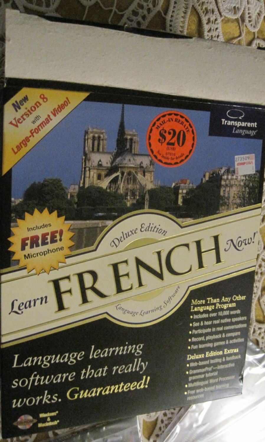 Transparent Language French on CD + bonus CD + microphone, unopened CDs