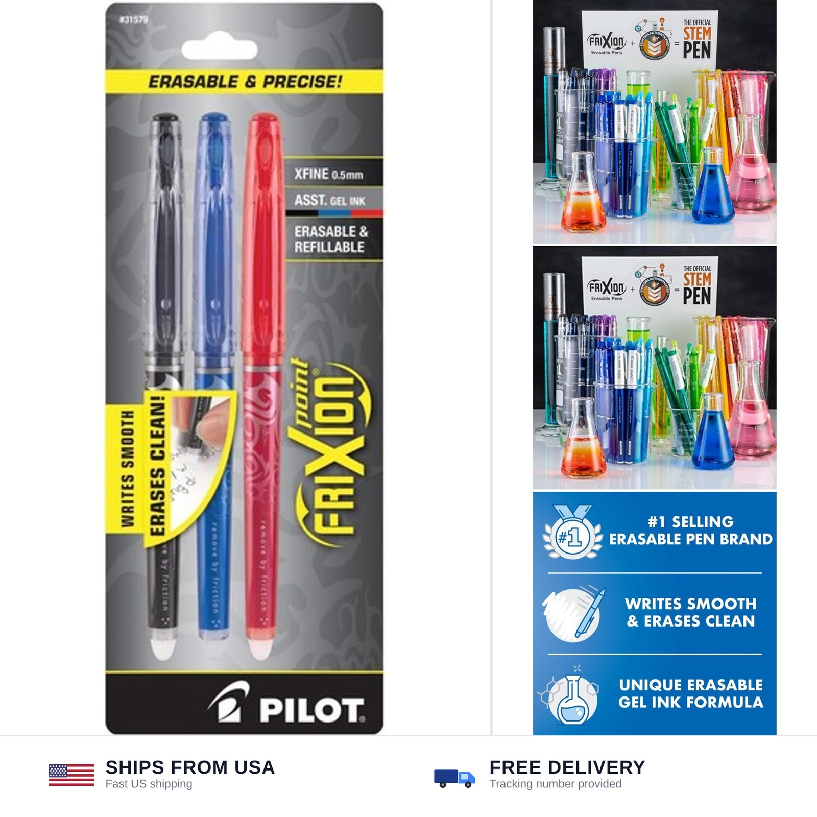 Pilot, FriXion Point Erasable & Refillable Gel Ink Pens, Extra Fine Point 0.5...