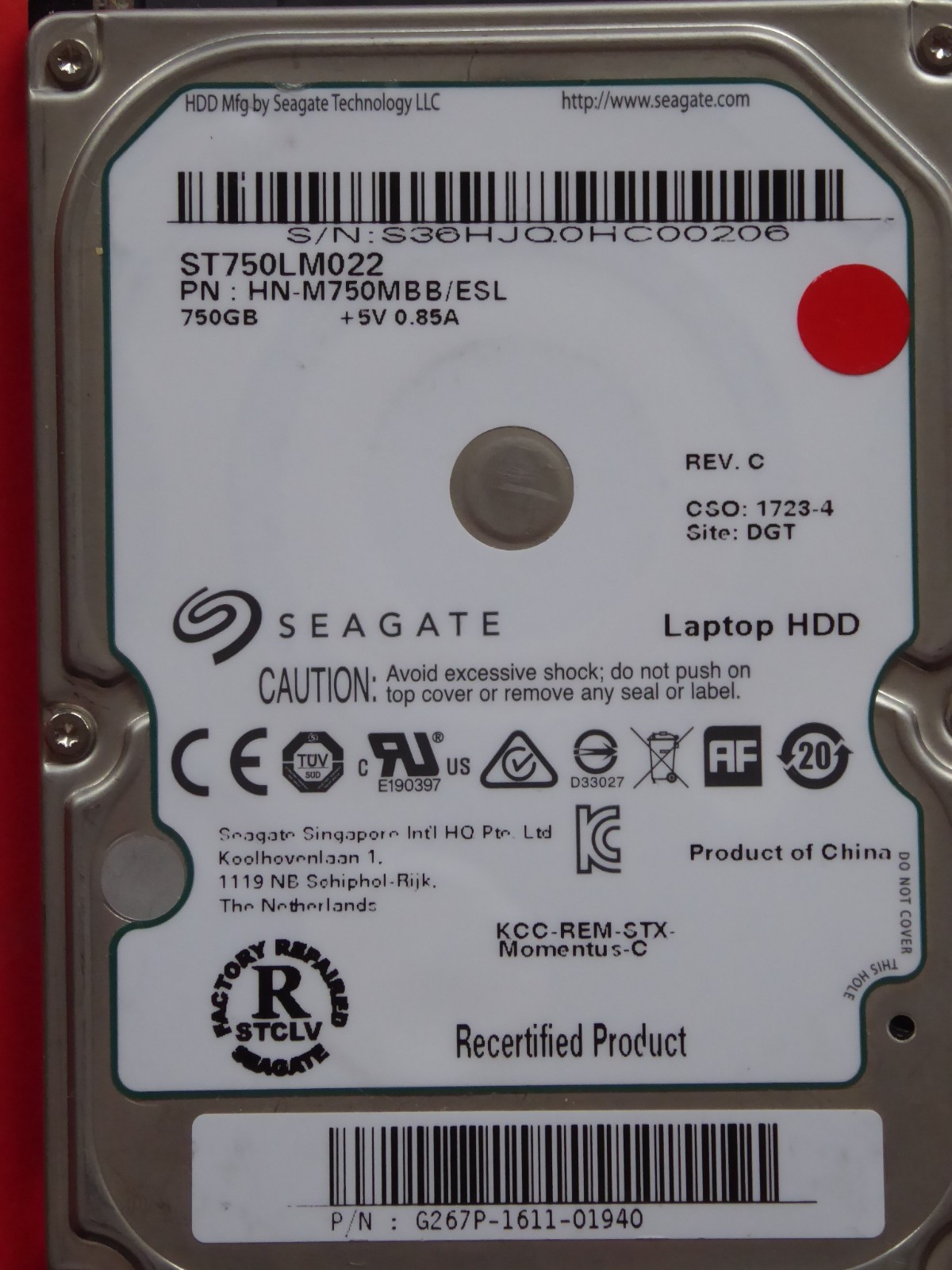 Seagate ST750LM022 HN-M750MBB /ESL | P/N: G267P-1611-01940 | REV.C | 750GB