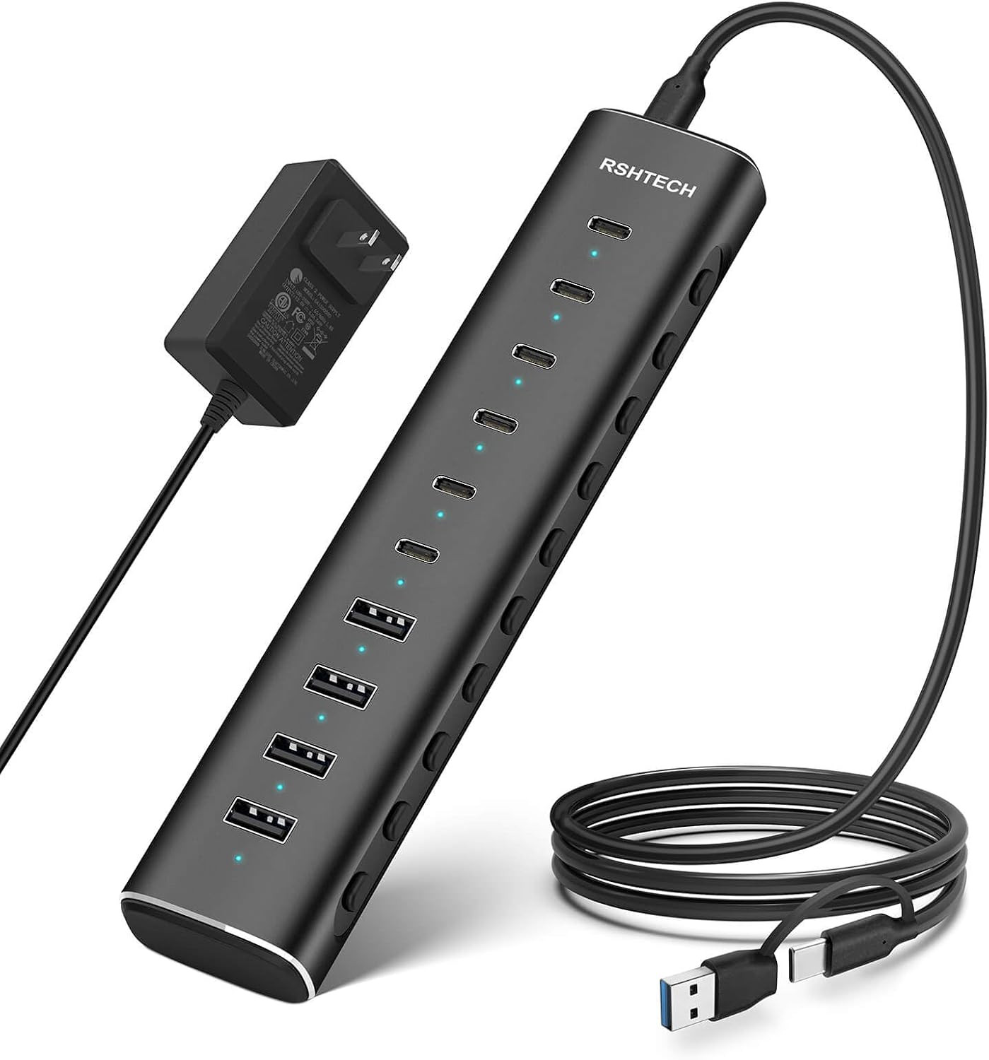 10-Port Powered USB C 3.2 Hub 60W with 10Gbps USB 3.2 Ports(6C+4A)