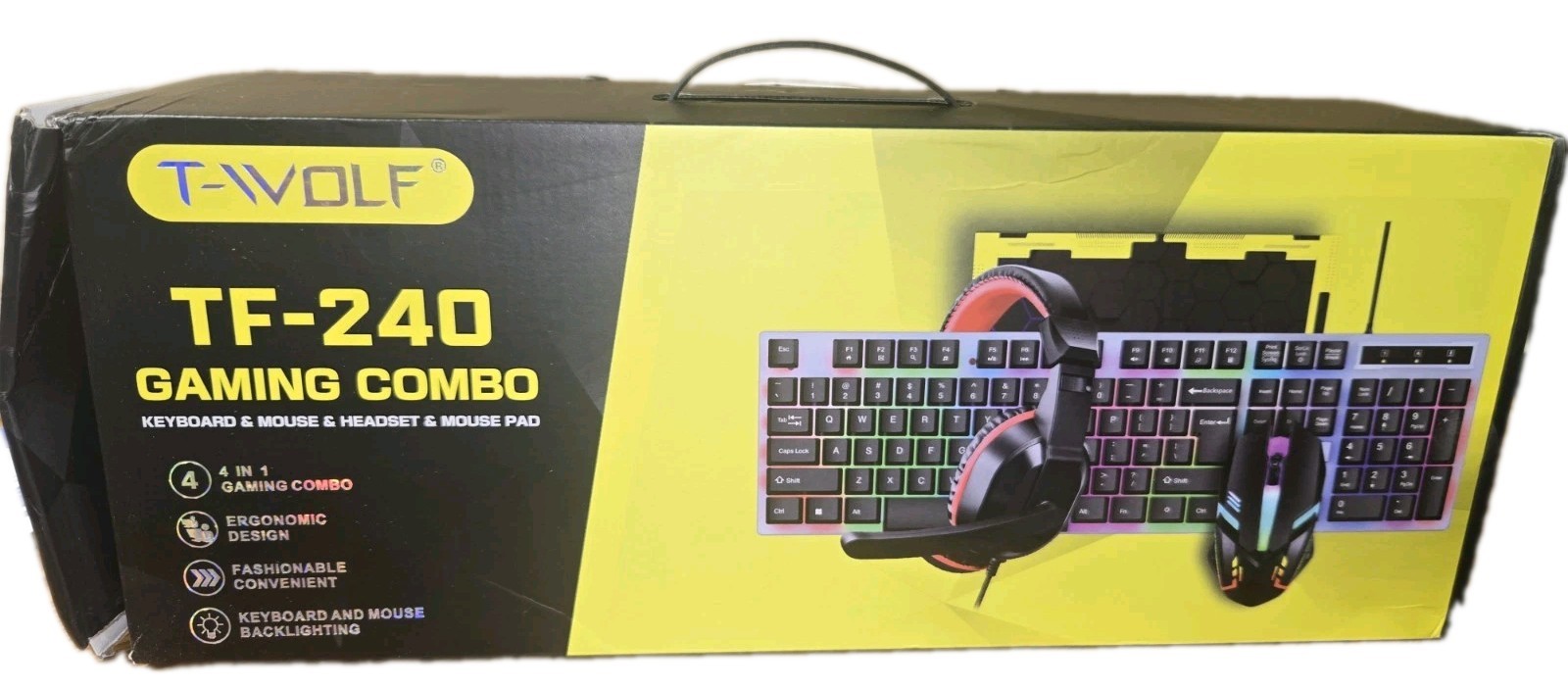 T-WOLF TF-240 4-in-1 Gaming Combo - Keyboard, Mouse, Headset, Mouse Pad -...
