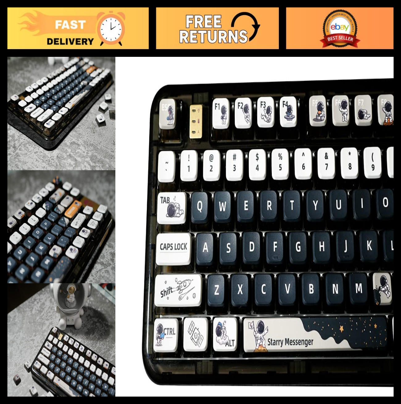 Astronaut Theme PBT Keycap Set, 117 Keys, ASA Profile for Mechanical Keyboards
