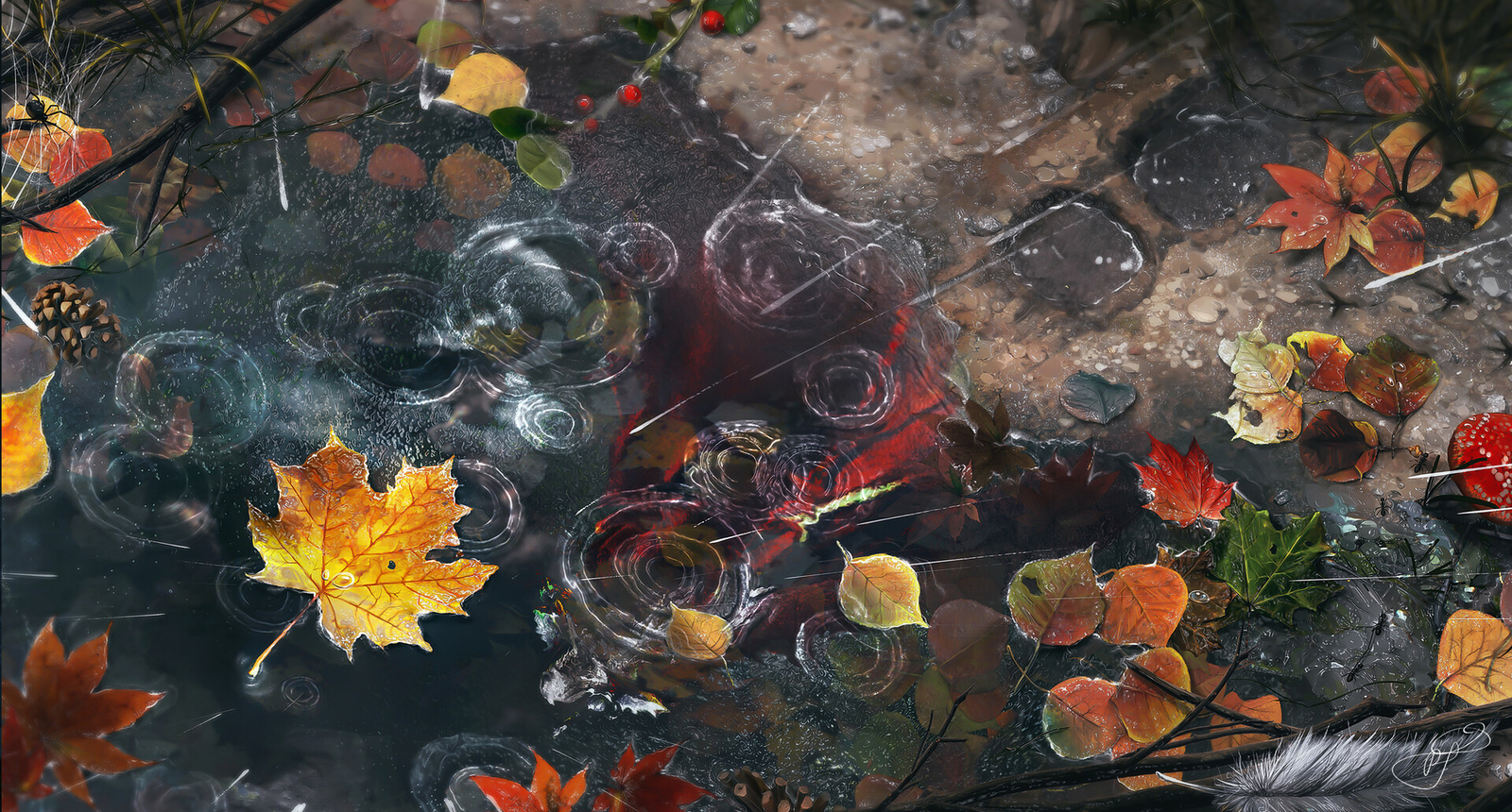 Landscape max suleimanov art fall leaves rain Custom Gaming Mat Desk