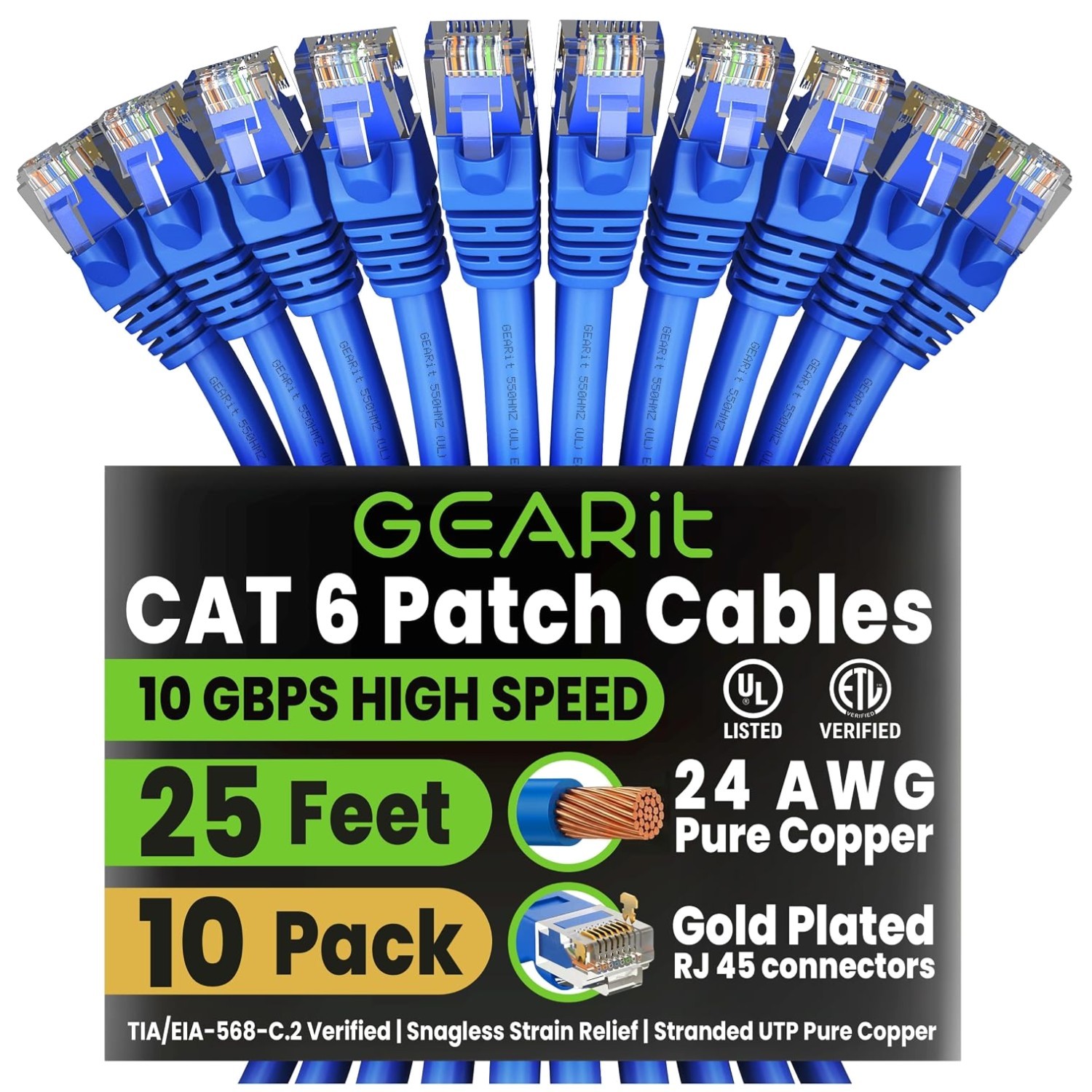 High-Performance Cat 6 Ethernet Cable 10-Pack
