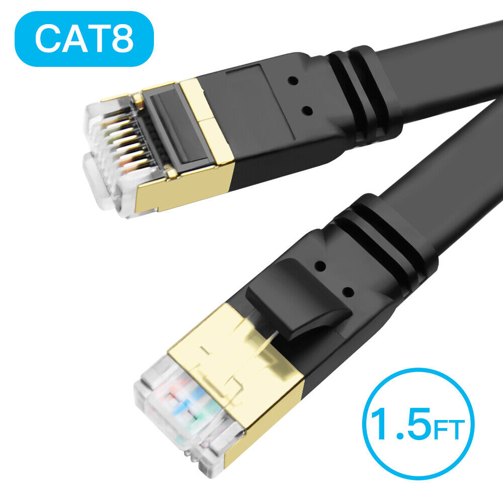Cat 8 Ethernet RJ45 Cable Super Speed Black Flat Network Cable Gold Plated Plot