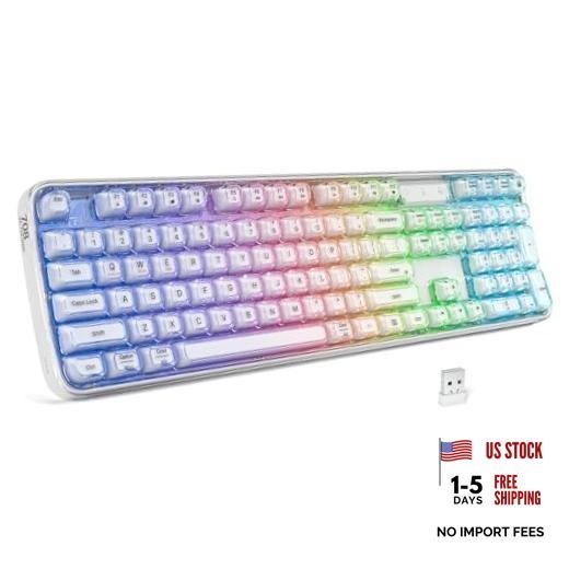 Computer Backlit Keyboard - Full-Size Bluetooth Wireless White Crystal