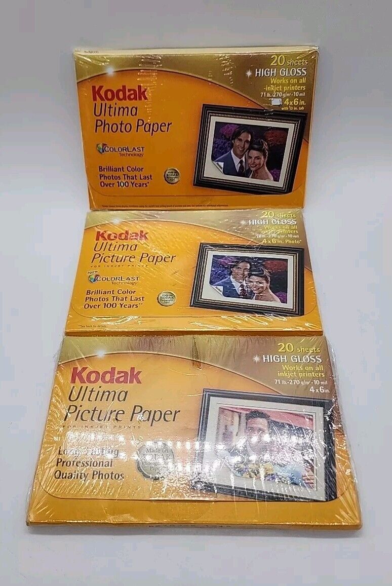 Kodak Ultima Picture Paper for Inkjet Printers 20 - 4x6” ColorLast 3 Pack 
