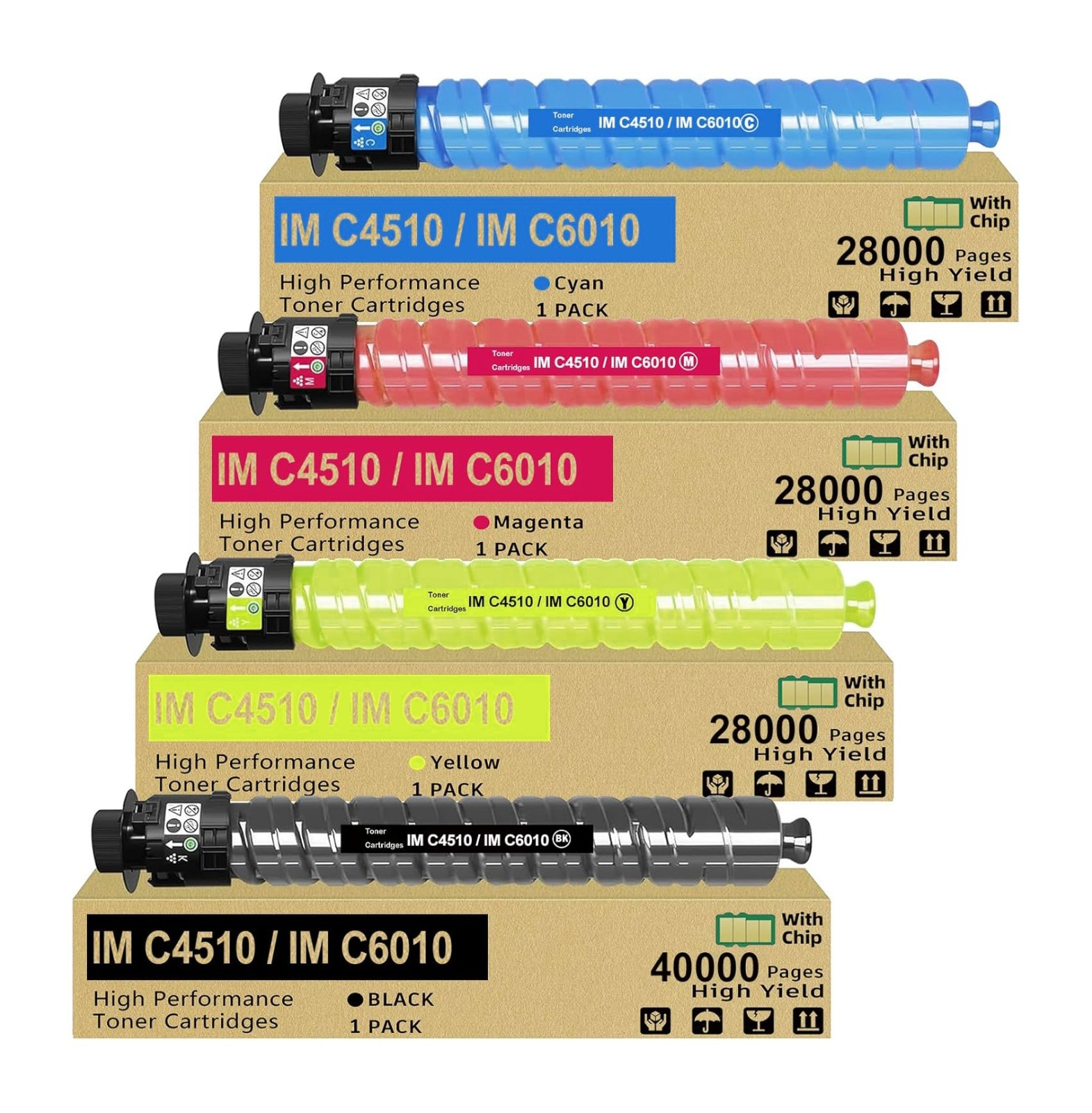 4 Pack IM C4510 IM C6010 High Yield Toner Cartridges w/ Chip for Ricoh Lanier ଅ