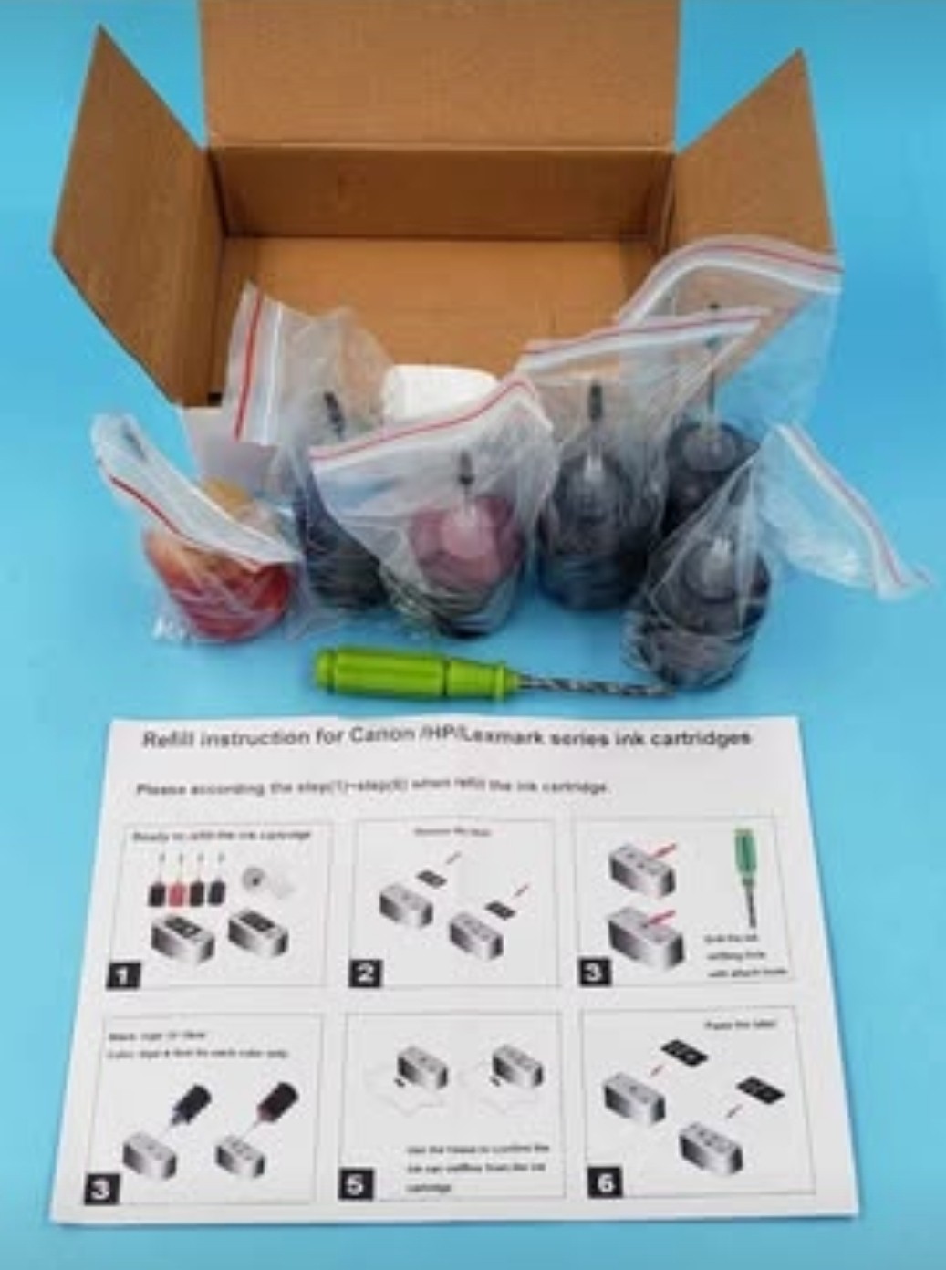 120ml 6 Pack Premium Ink Refill Kit for Canon | HP | Lexmark Series Cartridges