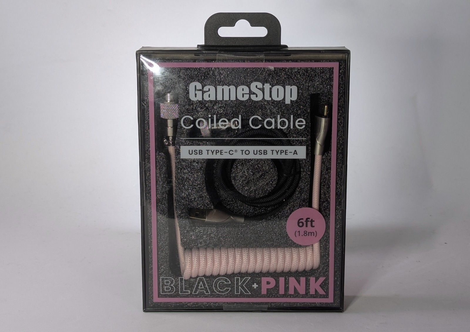 GameStop Coiled USB-C To USB-A Mechanical Keyboard Cable • BLACK + PINK · 6Ft.