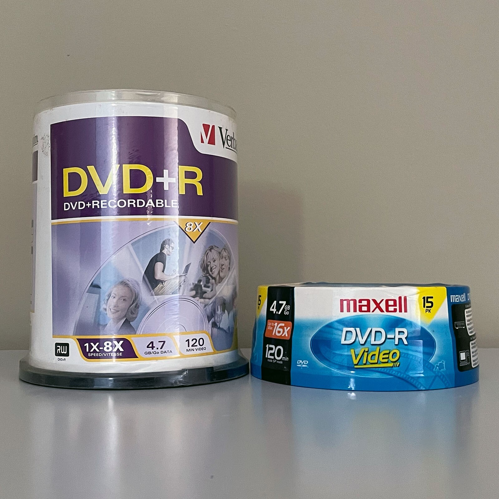 NEW Verbatim DVD+R 4.7GB 8X (100 Pack) + Maxell DVD-R 4.7GB 16X (15 Pack)