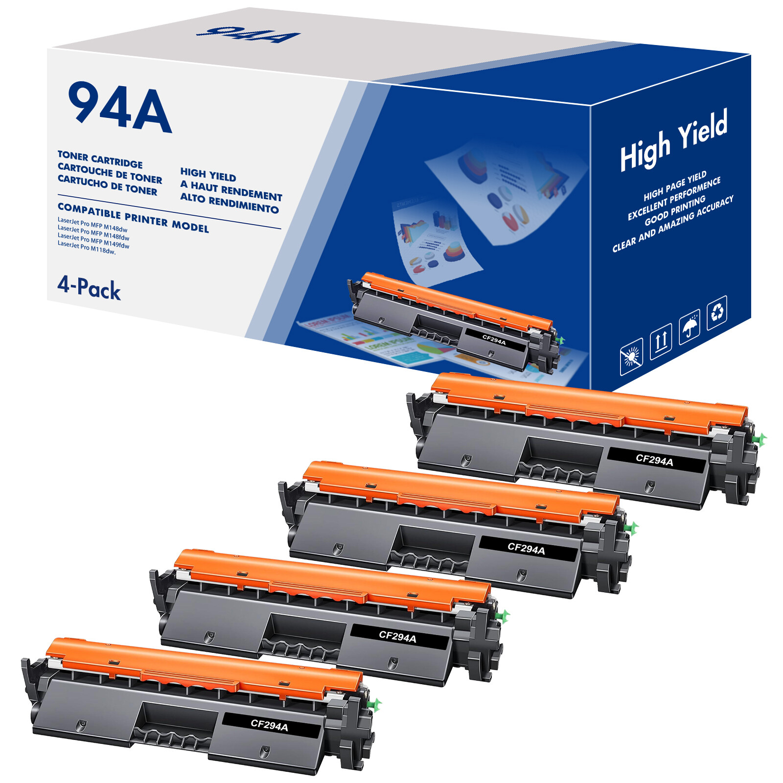 4 Pack 94A CF294A Toner Cartridge Compatible with HP LaserJet Pro MFP M 149fdw