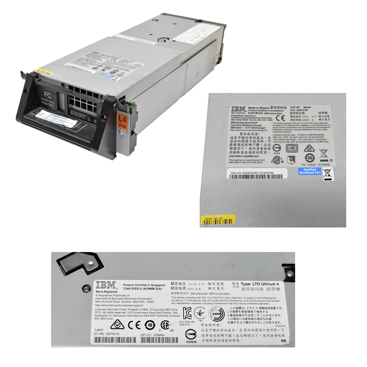 IBM 3588-F4A LTO Ultrium 4 FC 4Gb/sec 800GB Fibre Tape Drive 35P2326 35P2508