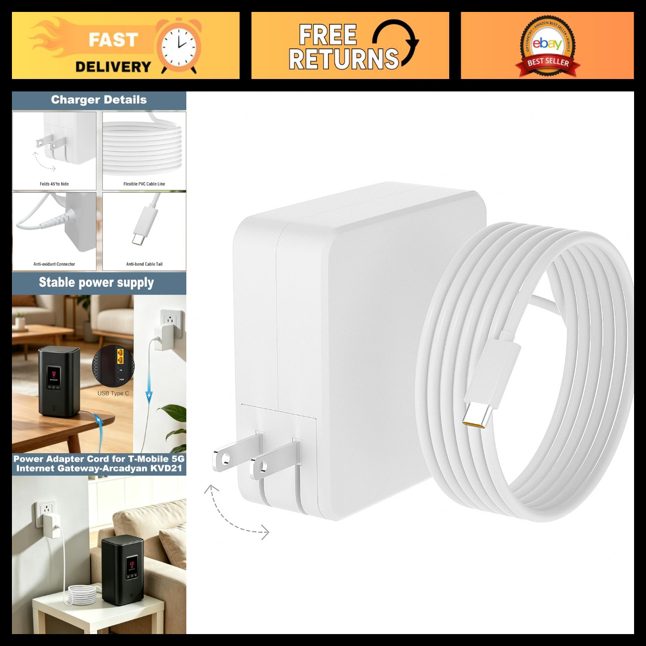 Power Cord for T-Mobile 5G Internet Gateway - Compatible Charger for WiFi Box