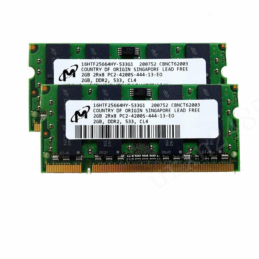 For Micron 4GB 2x 2GB DDR2 533MHz PC2-4200S 2Rx8 200Pin SO-DIMM LAPTOP Memory