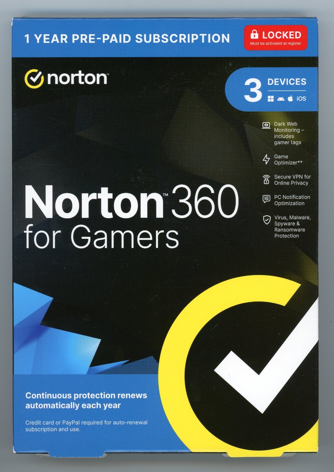NORTON 360 FOR GAMER INTERNET SECURITY 2026 (3 DEVICE/1 YEAR) *NEW in RETAIL BOX
