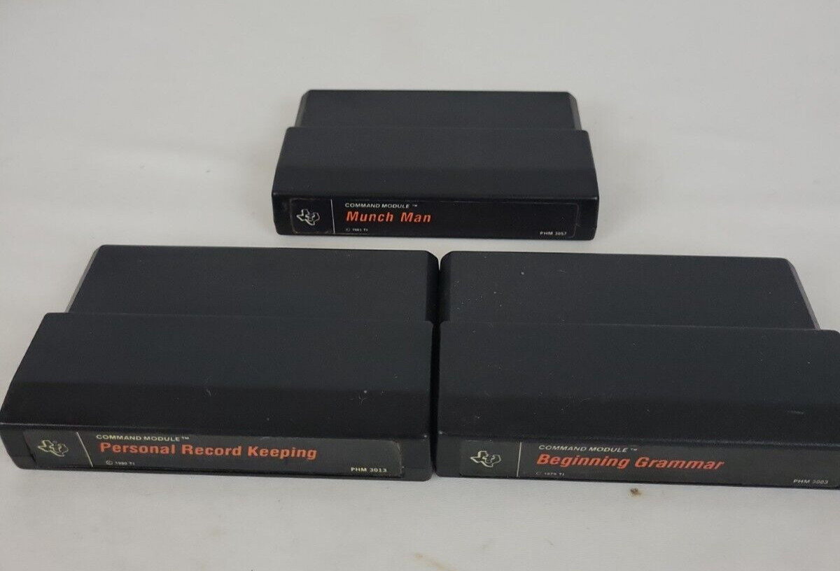 Lot Of 3 TI Command Modules Munch Man Personal Record Keeping Beginning Grammar