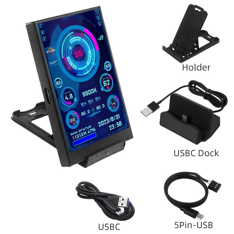 3.5 Inch Type-C IPS LCD Screen 320*480 - TURZX Software, Adjustable Brightness