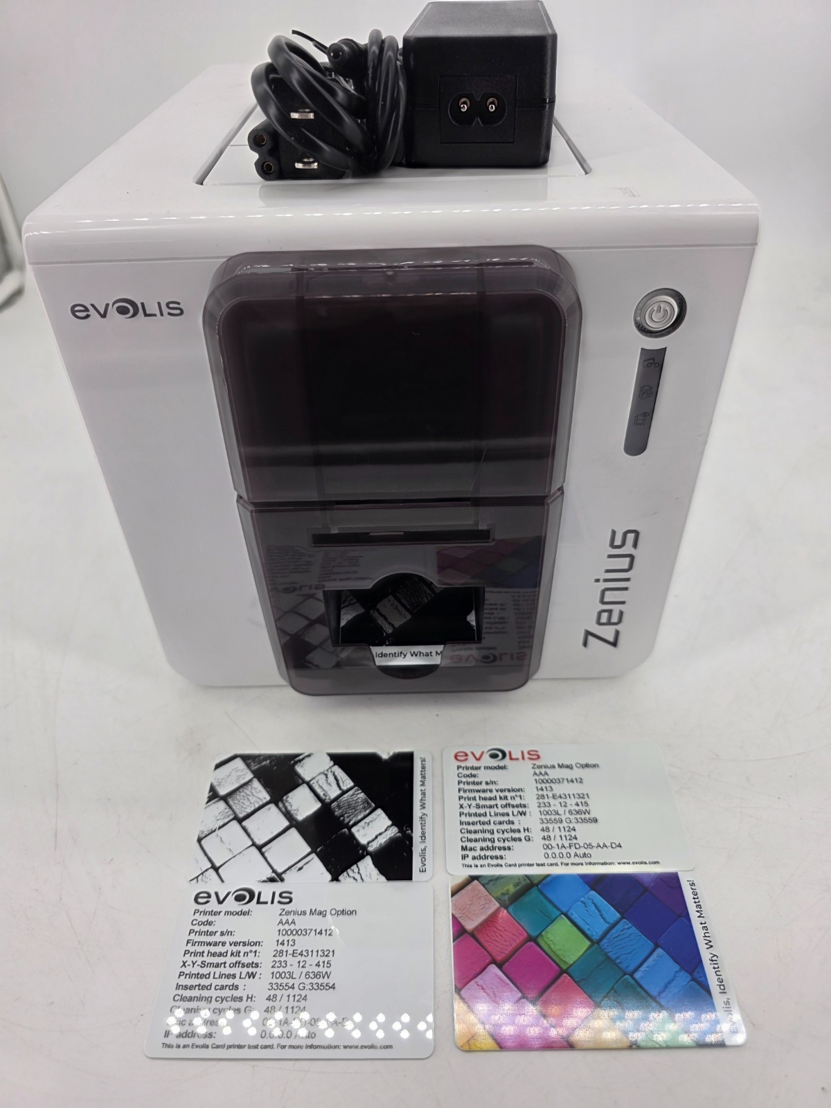 Evolis Zenius Color ID Card Printer Mag Encoder 33559 Clicks w/ Power Supply 2C