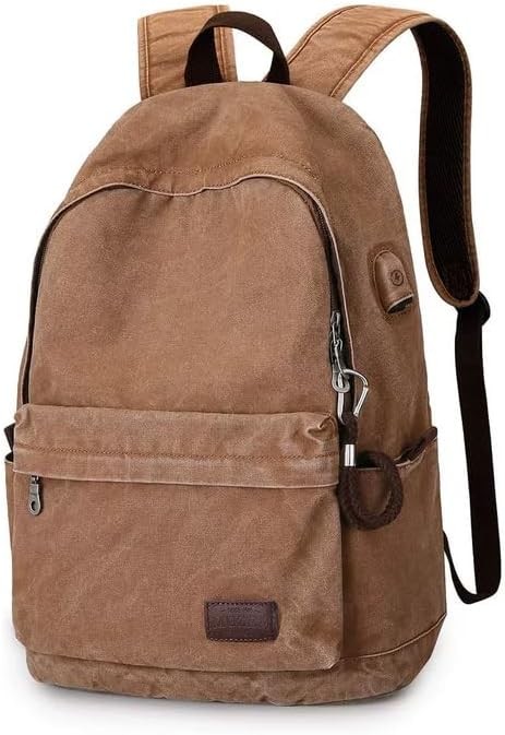 Muzee Canvas Backpack Lightweight Travel Daypack Student Rucksack Khaki 